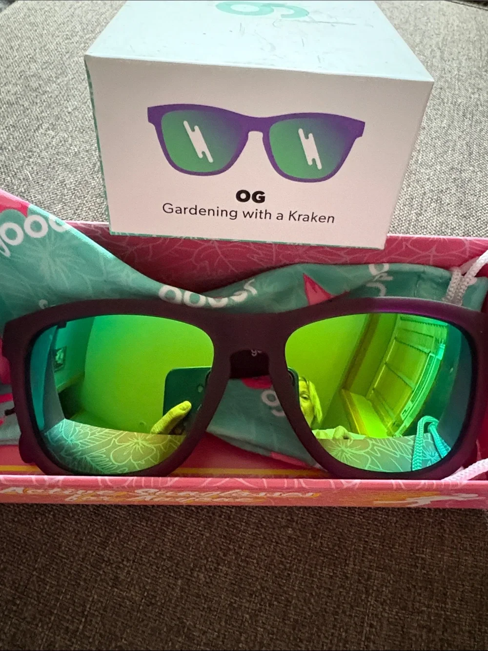 Goodr Women's Sunglasses — Purple Frame with Green Mirrored Lenses